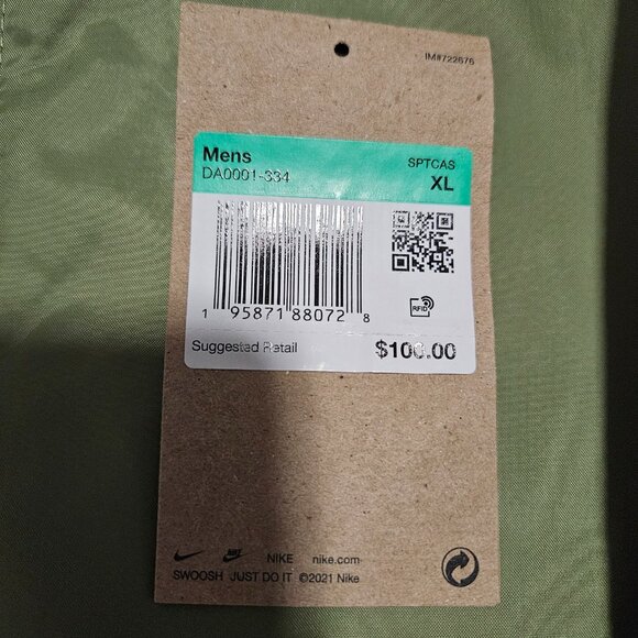 Nike Mens Green Sportswear Long Sleeve Full Zip Pockets Hooded Windrunner Jacket - Picture 12 of 12